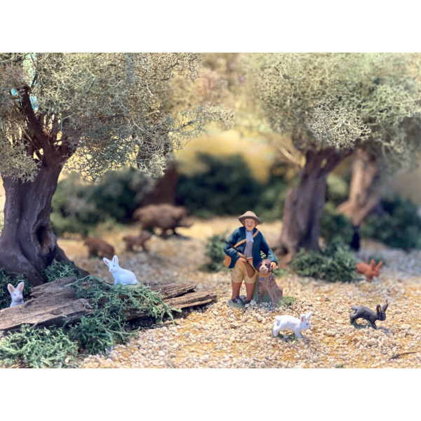 Santon Chasseur avec son chien 6-7 cm 